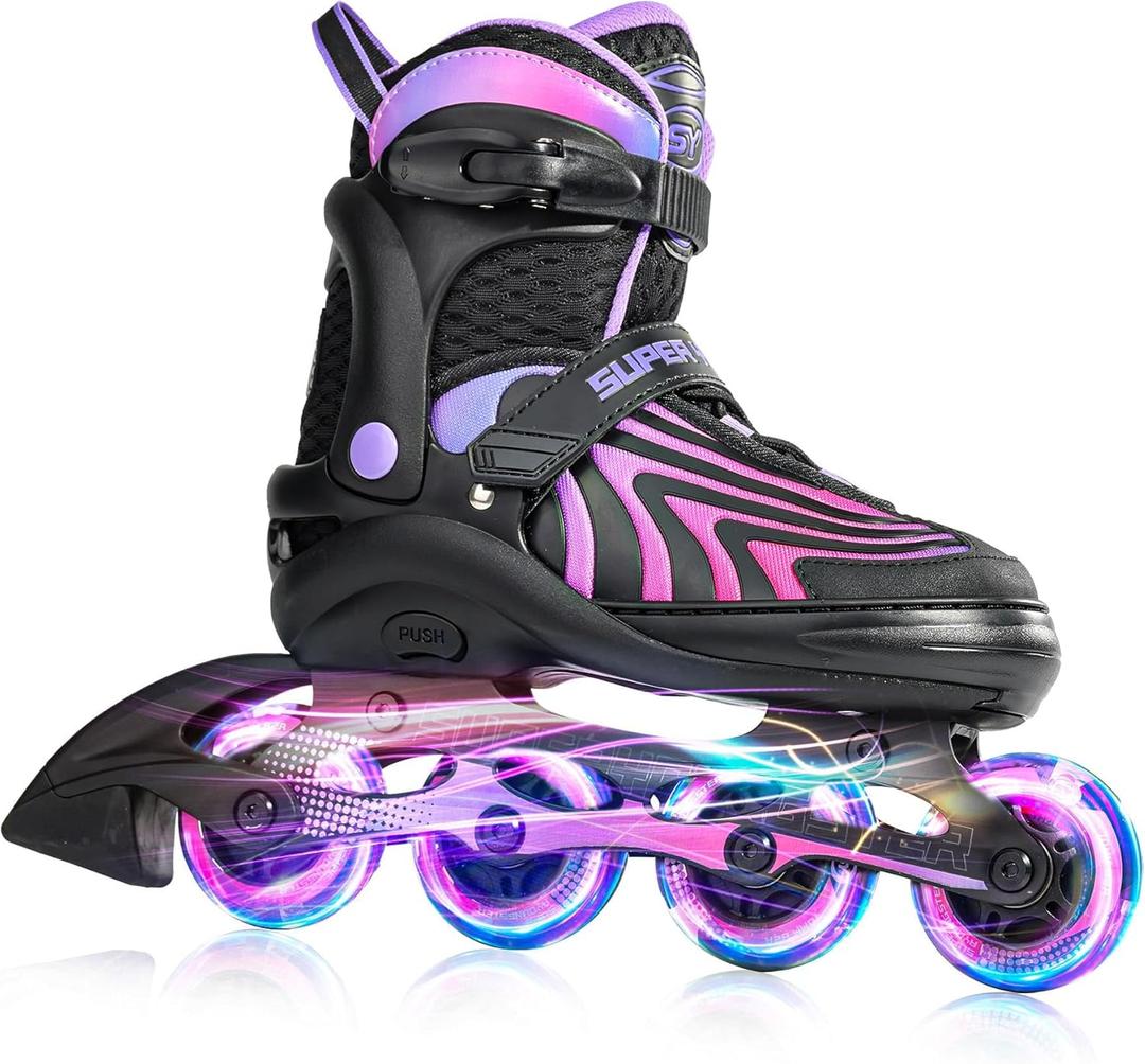 Girls Inline Skates for Boys Kids , Adjustable Light Up Roller Skates for Youth Teens, Beginner Blades for Women Adults (Gradient Purple) Size: Large-Youth（4-7 US）