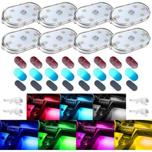 8 PCS Car LED Lights for Car Interior, 7 Colors Magnetic USB Wireless LED Lights with Bright LED Lamp Beads, Portable Touch Rechargeable LED Interior Auto Lights for Car Decor 8 PCS Car LED Lights for Car Interior, 7 Colors Magnetic USB Wireless LED Lights with Bright LED Lamp Beads, Portable Touch Rechargeable LED Interior Auto Lights for Car Decor
