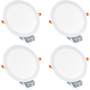 11 Inch Recessde Lighting for Ceiling with Junction Box,6000K 2185LM,24W Ultra-Thin Canless Wafer Downlight,for high Ceiling 4 Packs,No Dimmable