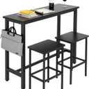 Finnhomy 47" Bar Set - Pub High Top Table With Stools, Rectangular Bar Height Kitchen Set for 2, Industrial Breakfast for Kitchen, Living Room, Rustic Black