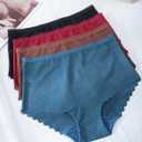 LEVAO Women's High Waist Lace Underwear, Soft Floral Lace Briefs with Full Coverage Panties for Women 4-Pack (Black,blue,burgundy,brown)