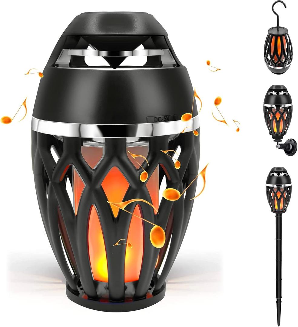 SKYK LED Flame Outdoor Speaker,Tiki Torch Speakers Atmosphere Light Speakers,Outdoor Bluetooth Speaker 5.0 Portable Waterproof Wireless Speaker for Porch Patio Yard Camping,Electronics Gifts for Men