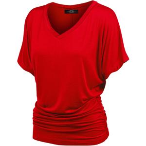Made By Johnny Womens Short Sleeve Dolman Tunic Top  Soft Stretch Knit with Side Shirring  Casual or Work Blouse (Medium, Wt1037_red)