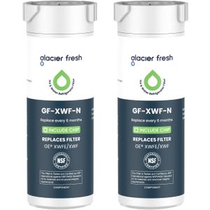 GLACIER FRESH Water Filter Compatible with XWFE (Built-in CHIP), Replacement for GE XWFE, XWF Refrigerator Water Filter NSF/ANSI 42 Certification Pack of 2