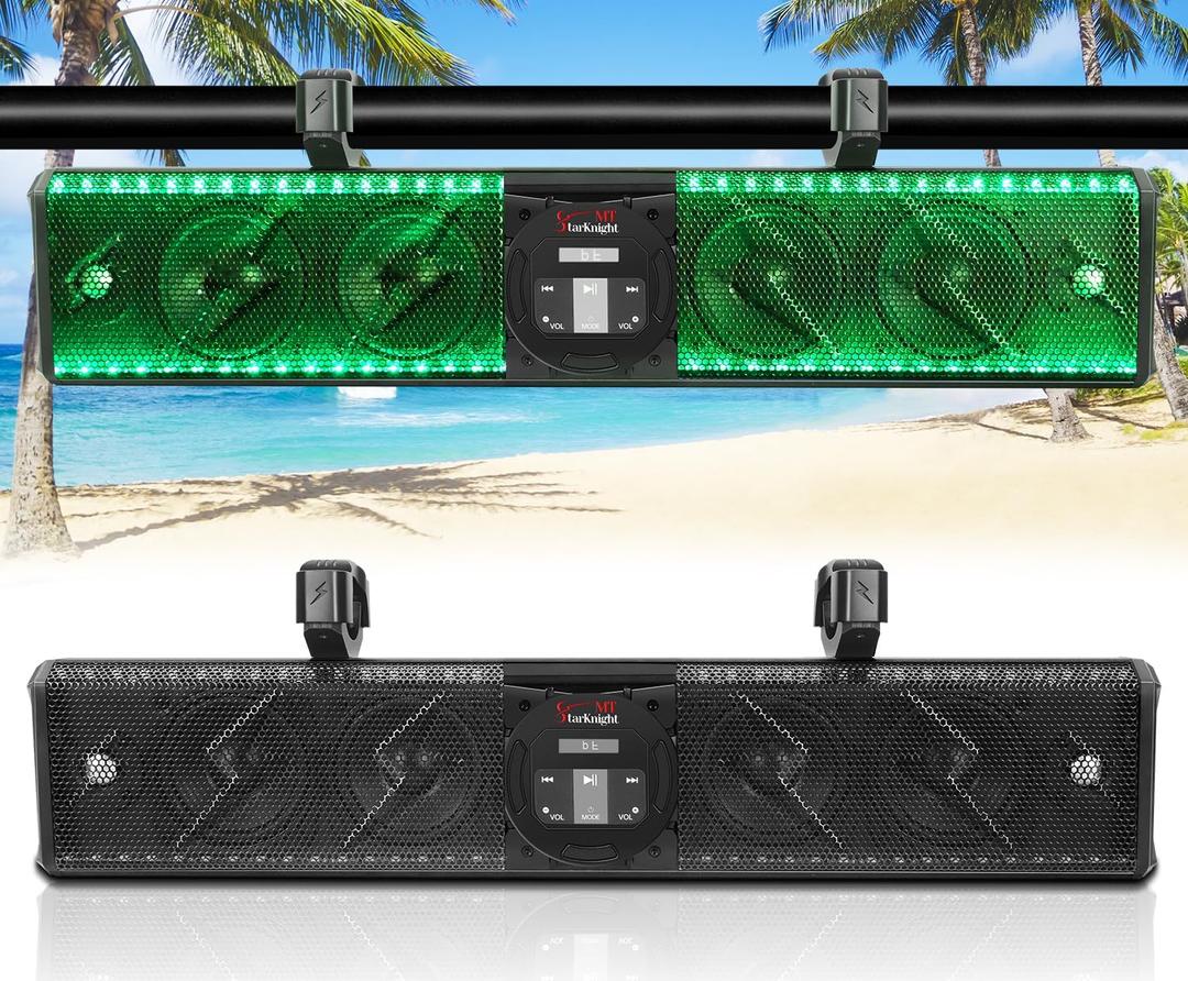 StarknightMT 26 Inch UTV Sound Bar TWS Bluetooth Speaker Golf Cart Sound Bar,Waterproof SxS Soundbar with Lightning RGB Lights 6-Speaker Compatible with RZR X3 Pioneer Talon - 1.25"- 2" Roll Cage