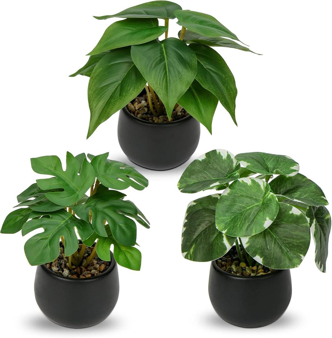 Briful 3PCS Fake Plants Potted Artificial Plants Mini Faux Plants in Black Ceramic Pots Greenery Dcor for Home Office Table Room Farmhouse Indoor Decoration (Type#2)