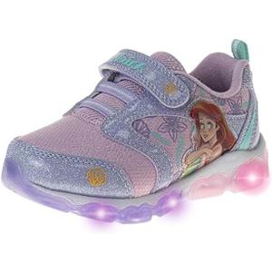 Disney Princess Shoes LED Light Up Sneakers for Kids Girls - Ariel Athletic Lightweight Breathable Shoe Sneaker - Pink Purple (Size 9 Toddler)
