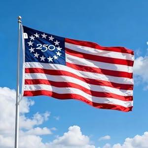 Sturdy 250th American Flag 3x5 Ft Outdoor Heavy Duty, 100% Nylon Fabric Made in the USA 250th American Flags , 250th Non Fading American Flags for Outside 3x5, Embroidered American Flag, 3 by 5 America Flags Best High Wind all Weather US Flag, Indestructible