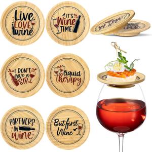 Tessco 8 Pcs Wine Glass Charcuterie Topper Plates Gift Wine Glass Covers Bamboo Wine Glass Topper Coasters Plate Wine Glass Charcuterie Board Topper for Wine Accessories Housewarming Gift Restaurants