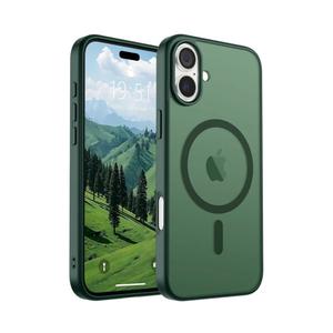 SUPFINE Magnetic for iPhone 16 Case (Compatible with MagSafe) (Military Grade Drop Protection) Slim Translucent Matte Shockproof with Anti-Fingerprint Phone Case,Forest Green