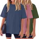 3 Pack Girls Short Sleeve T-Shirts | Oversized, Crewneck, Trendy Tops, Casual, Athletic, Summer, Back to School (Pink)