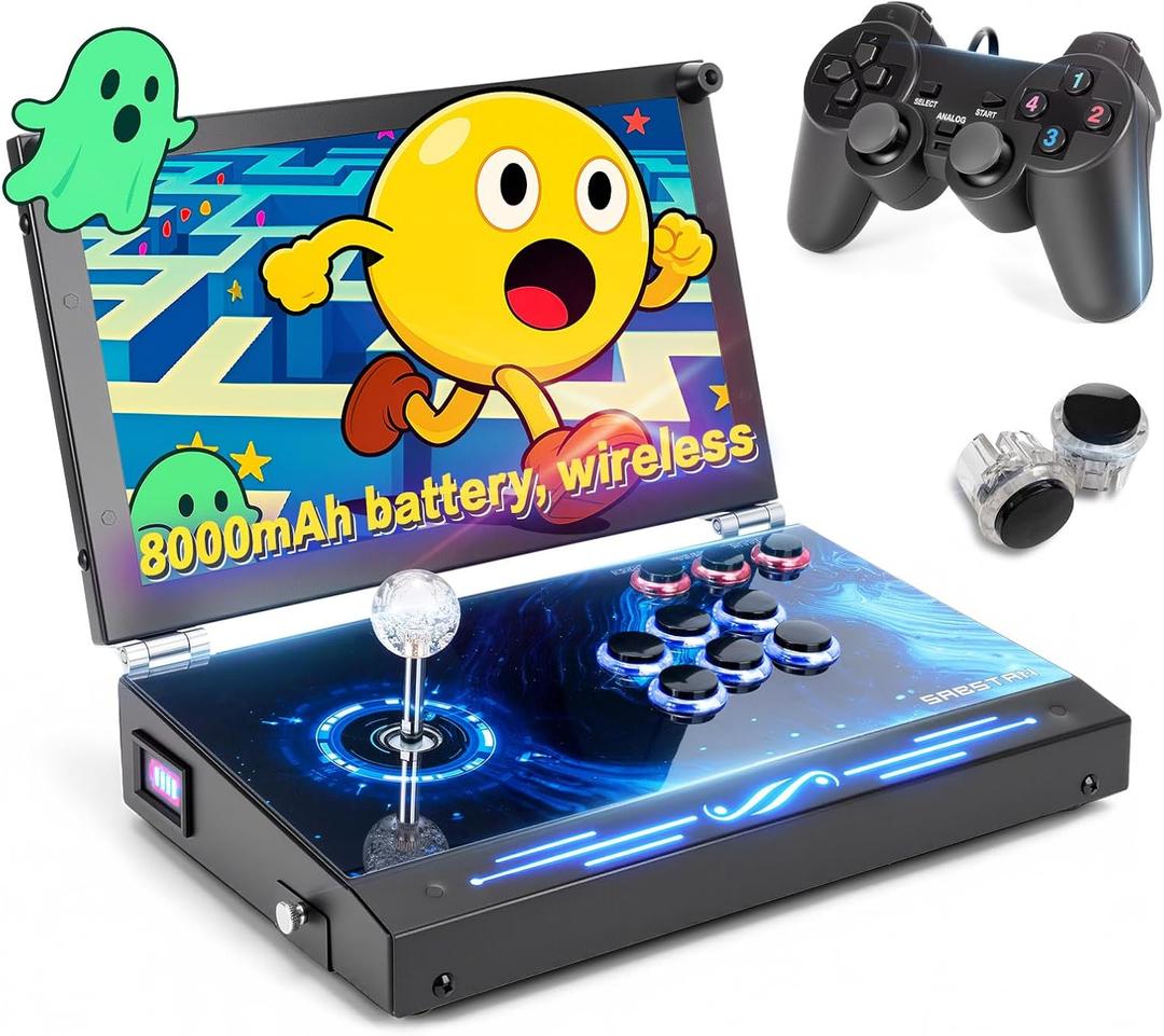 2026 Upgraded Portable Arcade Machine Pandora Box - 2D3D Retro Gaming Console, 8000mAh Battery, Includes Extra Gamepad, Plug & Play Console with Search/Hide/Save/Load/Pause Functions