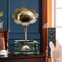 Wooden Vintage Gramophone Record Player, Retro Phonograph Record Players, 3 Speed Turntable for Vinyl Records with Bluetooth Play/USB Play/FM for Home/Office/Hotel/Christmas/Birthday/Party