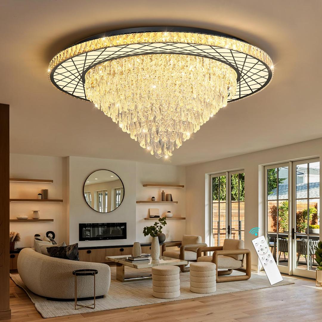 HAIXIANG Luxury Modern Crystal Chandelier Lighting Elegant Dining Room Living Room Fixture Chandeliers with 60W LED Dimmable Lights Black