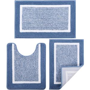 Bathroom Rugs Sets 3 Piece with U-Shaped Contour Toilet Mat Shower Rugs Absorbent Microfiber Plush Bath Mats Non Slip Bath Rugs Shaggy Floor Mats Machine Washable