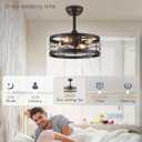 LEDIARY 16.5 inch Black Caged Ceiling Fan with Light, Fandelier Industrial Ceiling Fan with Remote, Farmhouse Fan Lights Ceiling Fixtures for Kitchen, Bedroom, Outdoor6 Speed, Timing-Black