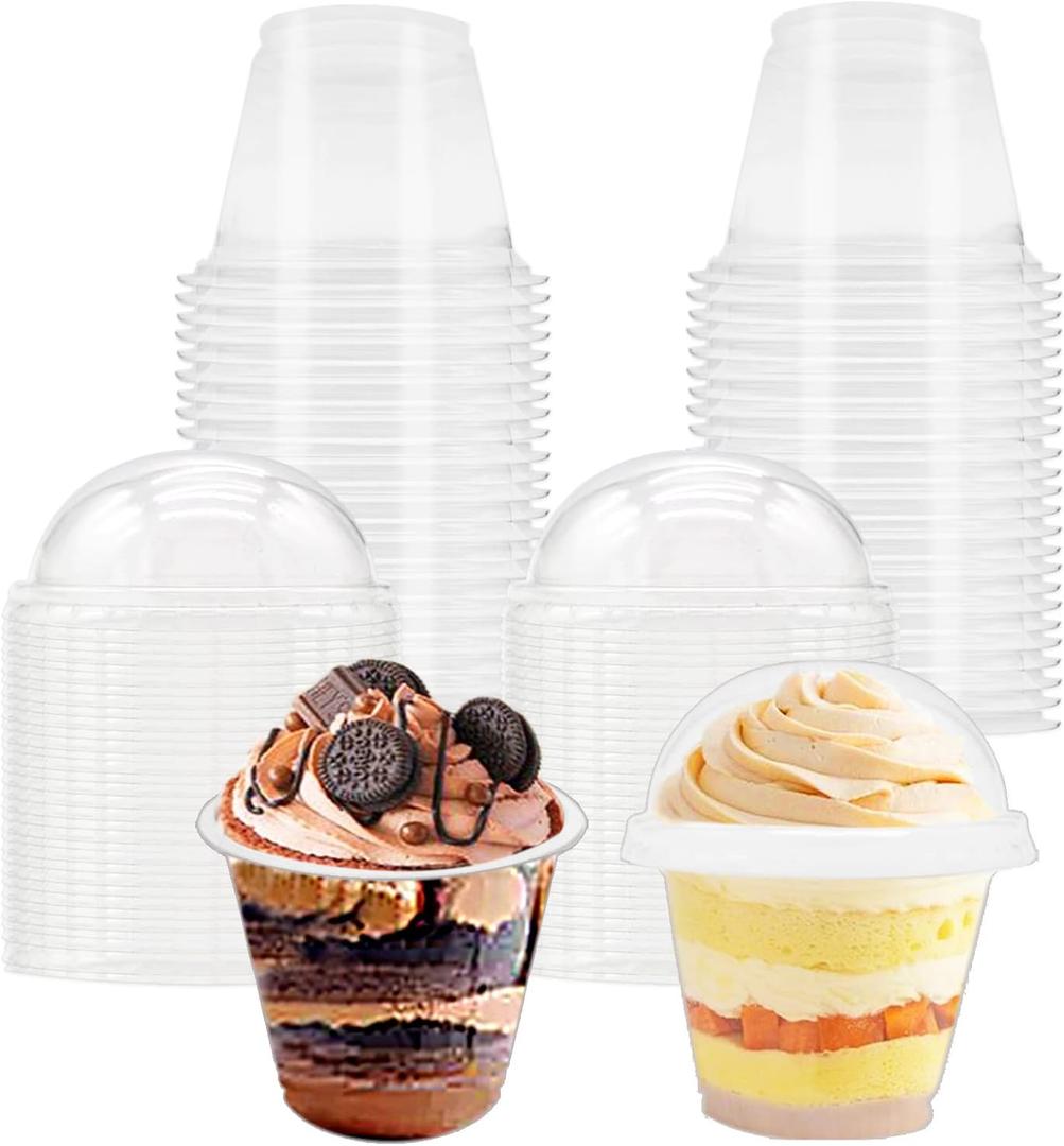 Szsrcywd 50 Pack 9 oz Clear Plastic Cups,Disposable Dessert Cups with No Hole Dome Lids,Crystal PET Party Cup for Parfait,Salad,Ice Cream,Cold Drink,Cupcake