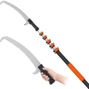 30FT Reach Pole Saw for Tree Trimming, Telescoping Tree Pruner Extendable with 5-24FT Extension Pole, Manual Saw for Yard, Garden, Patios