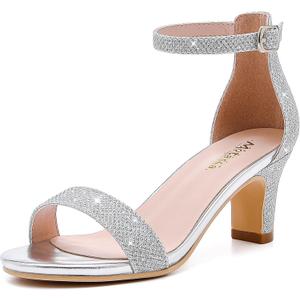 Girls Heel Sandals Girl Dress Shoes Open Toe Ankle Strap High Heels Pump Sandals Wedding Party for Little Big Kid, Size 13 (Glitter Silver)