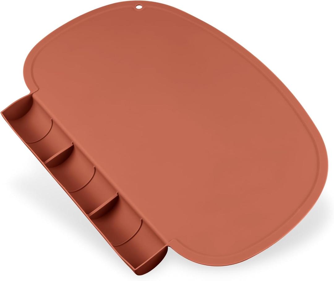 Silicone Placemat with Food Catching Pockets for Baby & Kid, Food Grade Silicone Non-Slip Toddler Food Place Mats with Raised Edges for Dining Table (Clay)