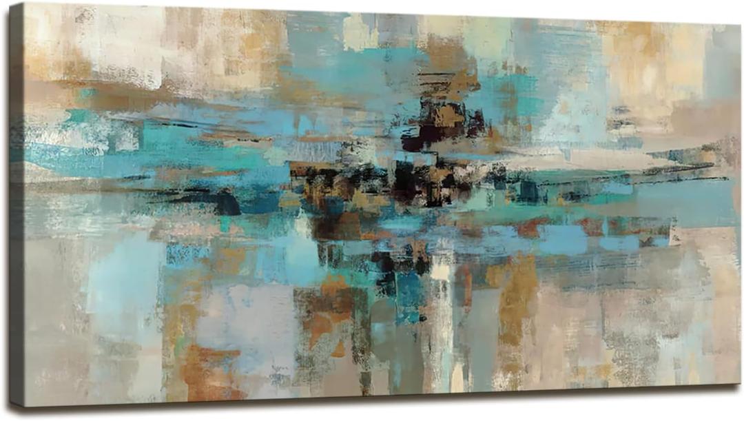 DZL Art A74750 Canvas Prints Abstract Wall Art Print Paintings Blue and Brown Stretched Canvas Wooden Framed for living Room Bedroom and Office Home Decor Artwork (40" L x 20" W)