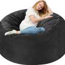 Homguava 3FT Bean Bag Chair: 3' Bean Bags with Memory Foam Filled, Large Beanbag Chairs Soft Sofa with Dutch Velvet Cover-Black