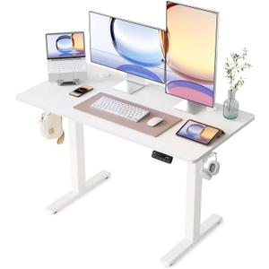 YIHAYO Electric Standing Desk, 48 x 24 Inches Stand Up Desk with Splice Board, Adjustable Height Desk, Computer Desk for Home Office, White Frame/White Top