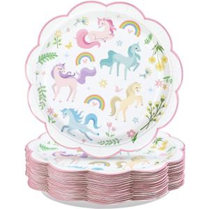 50Pcs Magical Pastel Unicorn Birthday Paper Plates 9 Inch Heavy Duty Pastel Rainbow Disposable Dessert Plates Pink Unicorn Party Decorations for Girls' Birthday Baby Shower Party Supplies