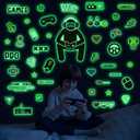 Glow in The Dark Gamer Wall Stickers, Game Controller Joystick Video Gaming Wall Decals, Boys Baby Kids Bedroom Playroom Room Decor Nursery (Luminescent-010wscp-green)