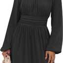ANRABESS Womens Dress Long Lantern Sleeve Square Neck Elastic Waist Ruffle Flowy Swing A-Line Short Dresses 2025 Fall Fashion Black, XX-Large