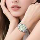 SHENGKE Minimalist Quartz Watches for Women with Date Stainless Steel Bracelet and Fashionable Color Dial