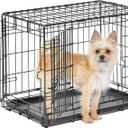MidWest Homes for Pets Small Dog Crate, Life Stages 24' Double Door Folding Metal Dog Crate | Divider Panel, Floor Protecting Feet, Leak-Proof Dog Pan| 24L x 18W x 19H Inches, Small Dog Breed 24.0"L x 18.0"W x 19.0"H