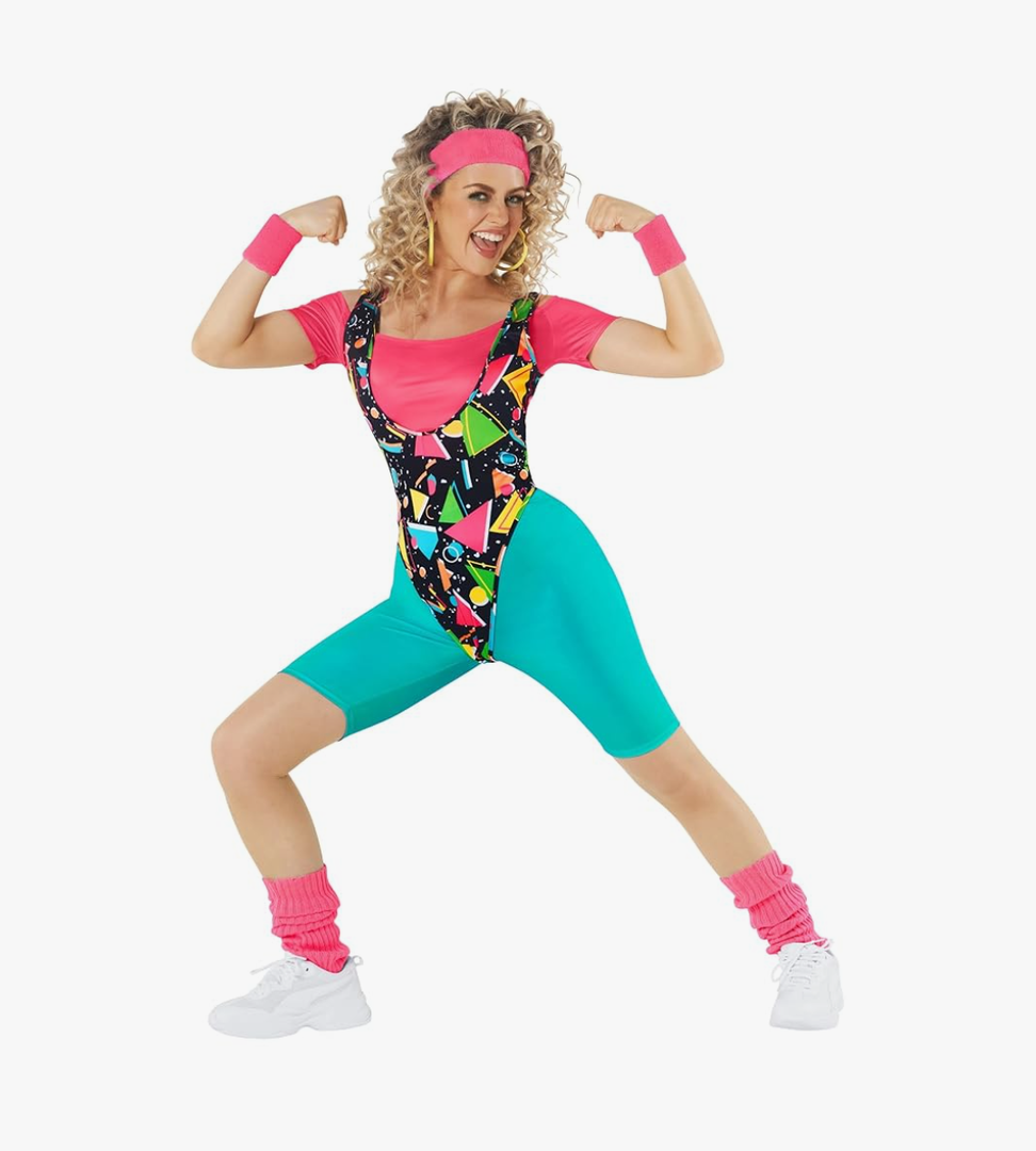 Morph 80s Workout Outfit for Women 90s Retro Workout Outfits 80 s Aerobics Outfit Halloween Costume for Womens , Size Medium