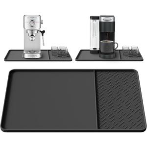 Silicone Coffee Mat with Raised Edges 19" x 12"  Waterproof Countertop Mat, Coffee Maker Pad, Espresso Machine Mat, Heat Resistant Dish Drying Mat (Black)