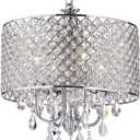 Edvivi Marya 4-Lights Chrome Round Crystal Chandelier Ceiling Fixture | Beaded Drum Shade