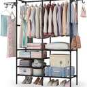 Clothing Rack, Heavy Duty Clothes Rack, 3-in-1 Garment Rack for Hanging Clothes, Freestanding Closet Organizers with Storage Shelves, Clothes Rack for Bedroom, Hallway, Entryway, Black