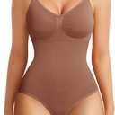 BRABIC Bodysuit Shapewear for Women Tummy Control Panties Seamless Sleeveless Tops V-Neck Camisole Jumpsuit(Coffee Brief, Medium/Large)