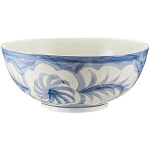 Maxdot Blue and White Bowl 10 x 5 Inch Large Hand Painted Stoneware Decorative Vase Bowl with Floral Chinoiserie Ceramic Design for Kitchen Centerpiece Creative Home Decor