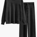 ANRABESS Women's Fuzzy Fleece Pajama Sets 2 Piece Outfits Long Sleeve Top Wide Leg Pants Lounge Matching Set 2025 Fall Winter M