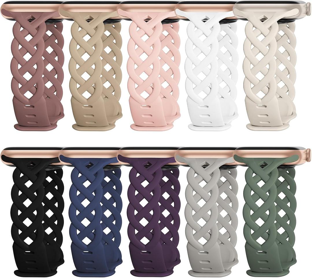 Slim Silicone Bands Compatible with Apple Watch Band 40mm 38mm 41mm 44mm 45mm 42mm Women Floral Breathable Braided Lace Thin Sport Strap Replacement Wristbands for iWatch SE Series 9 8 7 6 5 4 3 2 1