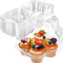 NPLUX 4 Compartment Cupcake Containers 20 Pack Cupcake Holder with Connected Airtight Lid Cupcake Boxes for 80 Cupcakes Muffins, BPA Free, Standard Size