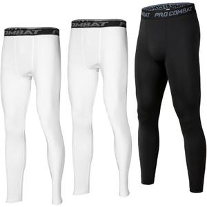 SS COLOR FISH 3 Pack Men Compression Pants Athletic Baselayer Workout Legging Running Tights for Men (XX-Large, 2white&1black)