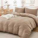 AveLom Taupe Duvet Cover King(104 x 90 inches), 3 Pieces (1 Duvet Cover, 2 Pillow Cases), Seersucker Striped Soft Washed Microfiber Textured Duvet Cover Set with Zipper Closure, Corner Ties