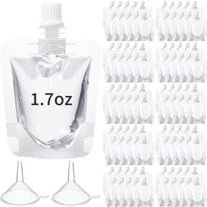 100 Pcs Plastic Pouches Bulk Clear Juice Bags Squeeze Pouches Plastic Leak Proof Bags with Funnel for Party Favors (1.7 oz)