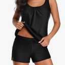 Aqua Eve Two Piece Women's Tankini Swimsuits Blouson Swim Tank Top with Shorts Modest Bathing Suits L