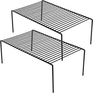 iPEGTOP Kitchen Cabinet Storage Shelf Rack, Set of 2 Large (15.7 x 9.4 Inch) Rustproof Metal Wire Shelves Spice Shelf Rack Cupboard Organizer for Pantries Countertops Utensils Organization, Black