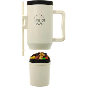 Sip N Snack Dual Compartment Stainless Steel Water Bottle  Triple Insulated, 24 Hours Cold/Hot, Leak-Proof, 2 Ways to Sip  Perfect for Drinks & Snacks On-the-Go (Ivory/Black)