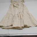 chouyatou Women's Retro Plaid Smocked Dress Spaghetti Strap Flounce Long Dress (Khaki)
