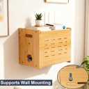 Fullin Upgrade WiFi Router Storage Box Hider, Large Capacity Projector Shelf, Wall Mount or Desktop Cable Management Box, Bamboo Modem Organizer Power Strip Hider Rack Need Assembly
