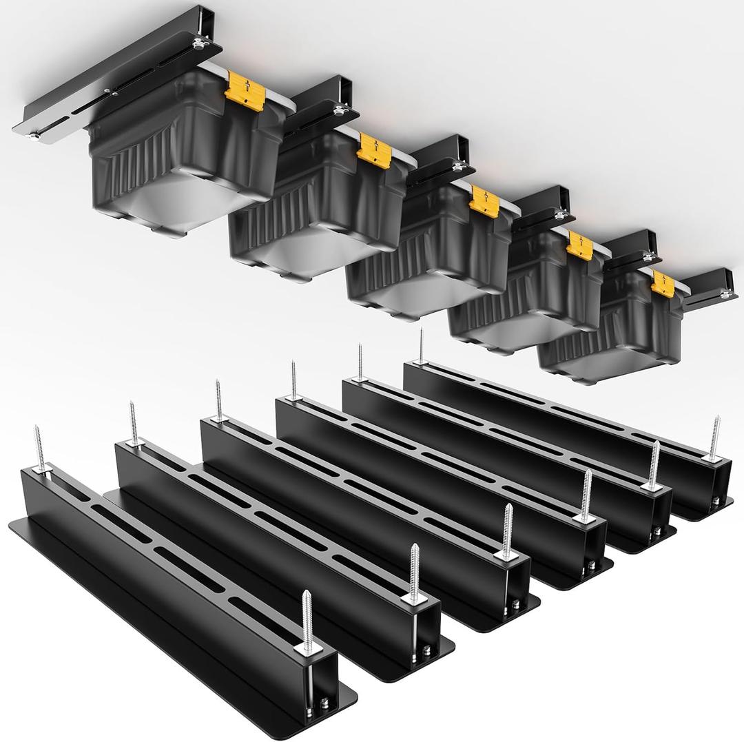 Heavy Duty Ceiling Storage Rack,Overhead Garage Storage Rack,Powder Coated Tote Storage Racks for Garages, Sheds, Storerooms (6 PCS, for 5 Bins)